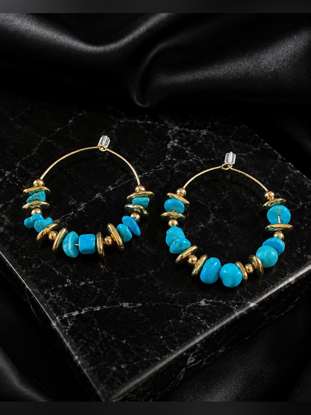 Coastal Luxe Turquoise Stone Gold Hoop Earrings